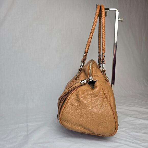 Elliott Lucca Satchel Hobo Tassel Bag Soft Tan Leather Weaved Handles & Trim - Picture 9 of 15